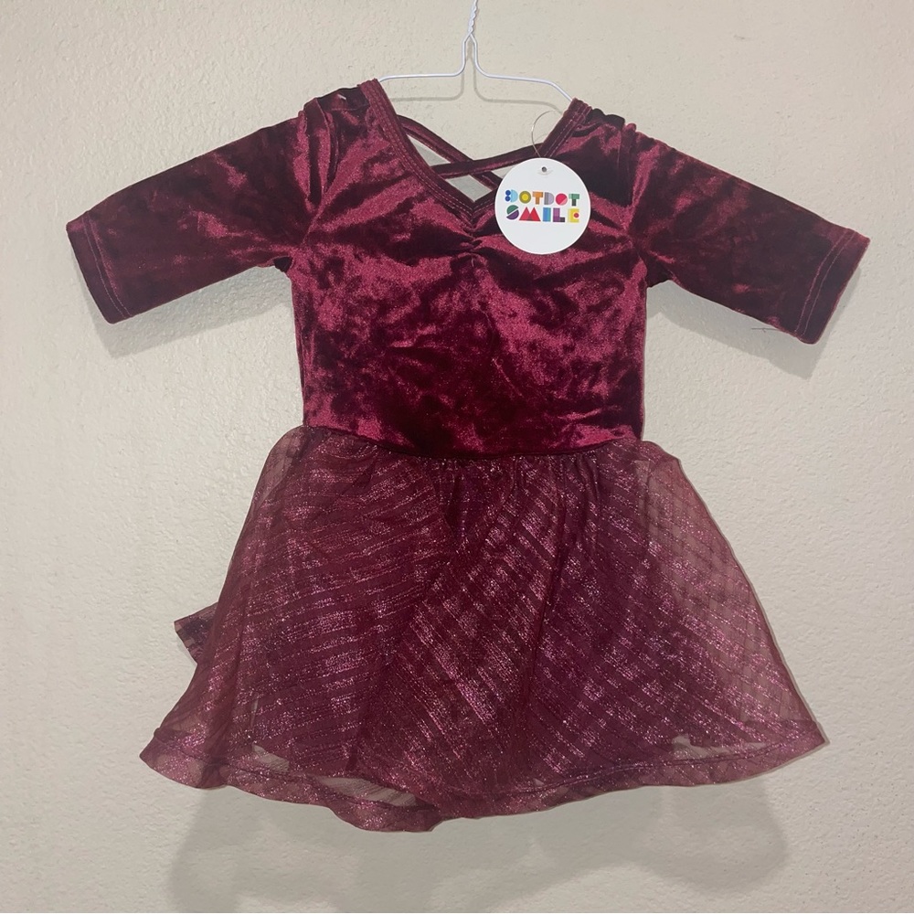 Dot Dot Smile Christmas Holiday Dress Fancy Collection 12-24m Burgundy Velvet